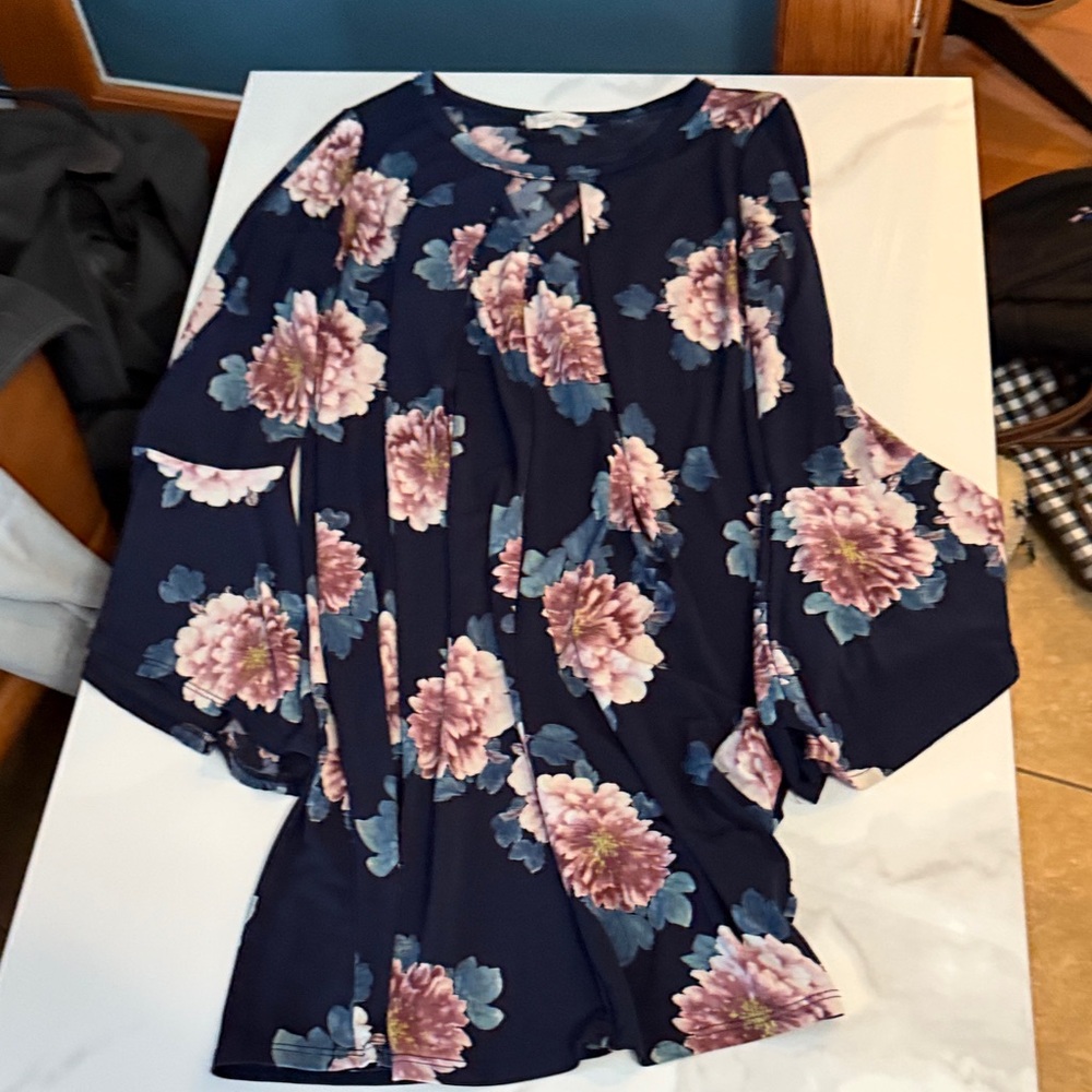 Altar'd State Navy Dress with Pink and White Floral Design